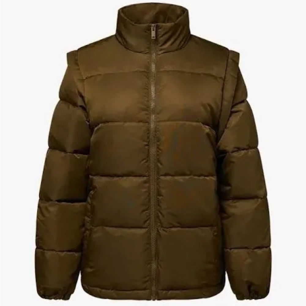 WeWoreWhat NWT Revolve Green Olive Puffer Jacket Vest Size XSmall Zip Off Sleeve